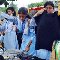 Schoolgirls without mask