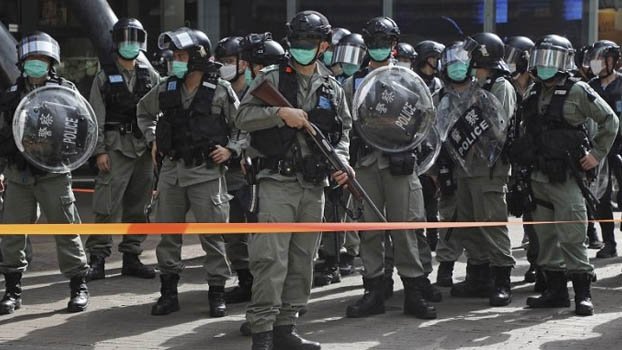 Hong Kong police use pepper spray to clear May Day protest