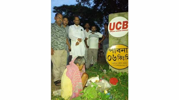 Old woman staying on highway for a month