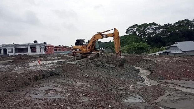 Housing project on the verge of collapse due to rainfall, repair work ongoing
