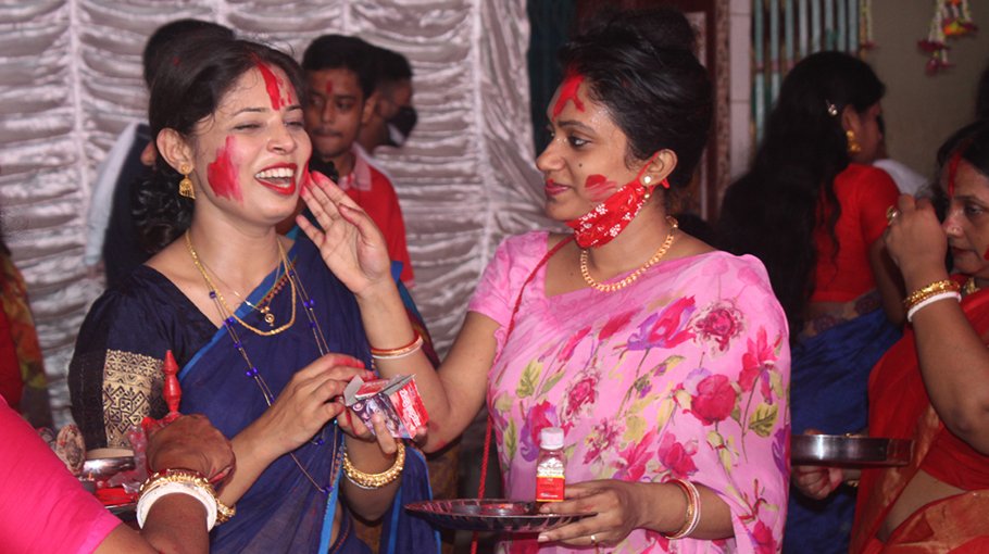 Hindu women enjoy Sindurkhela marking Durga Puja