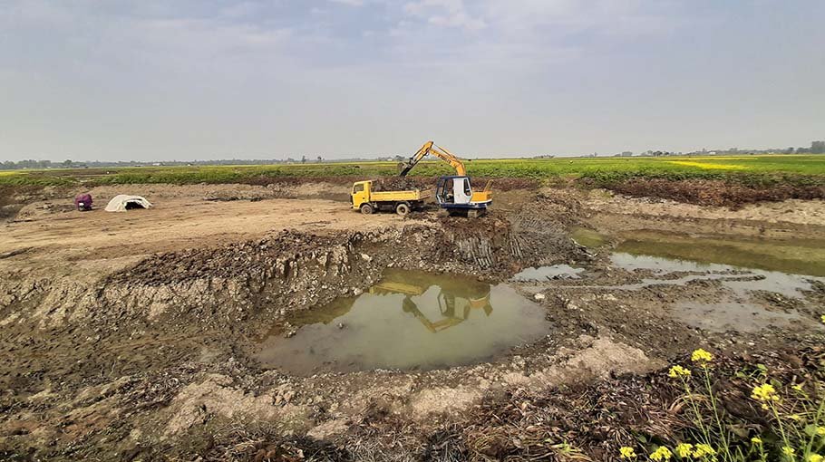 Croplands being dug illegally  for soils in Chatmohar