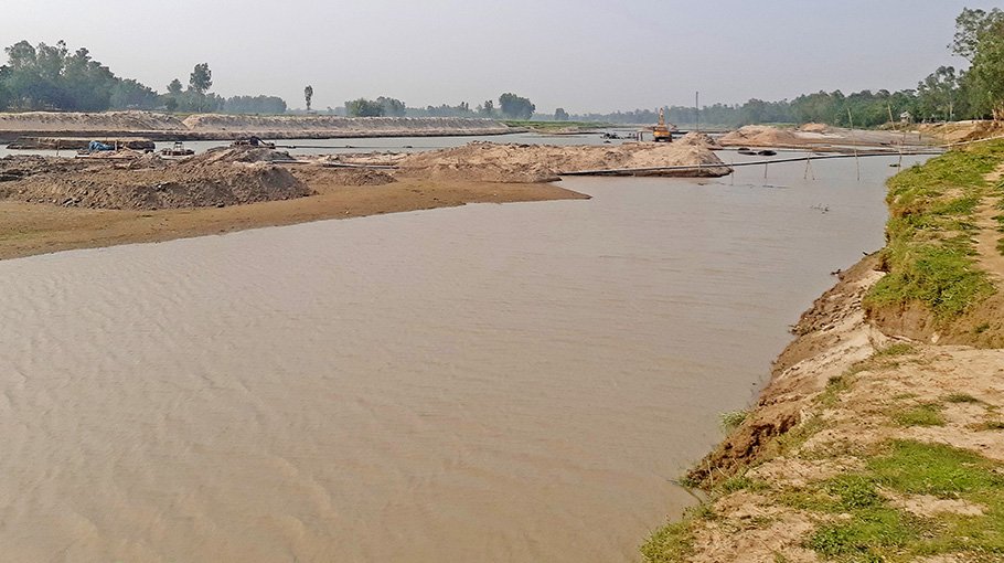 Bengali river excavation, bank protection work in progress