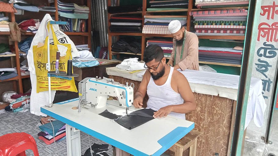 No time to breathe for tailors in Mirzaganj ahead of Eid