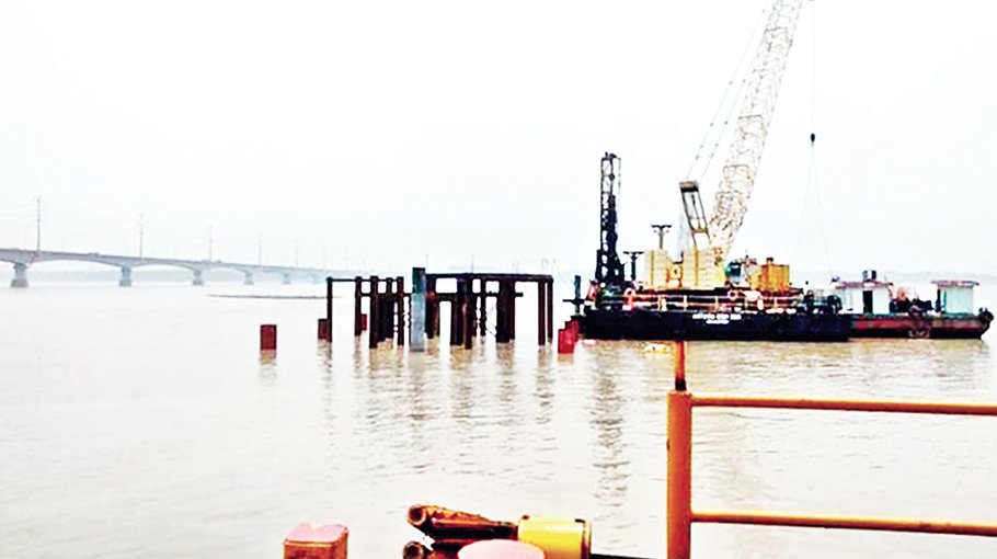 Bangabandhu Railway Bridge visible  over Jamuna river in Sirajganj