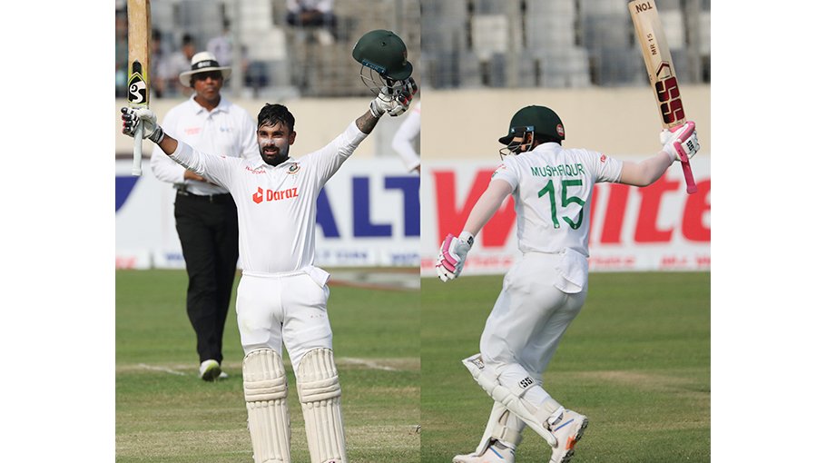 Bangladesh fight back through Mushfiq, Liton tons