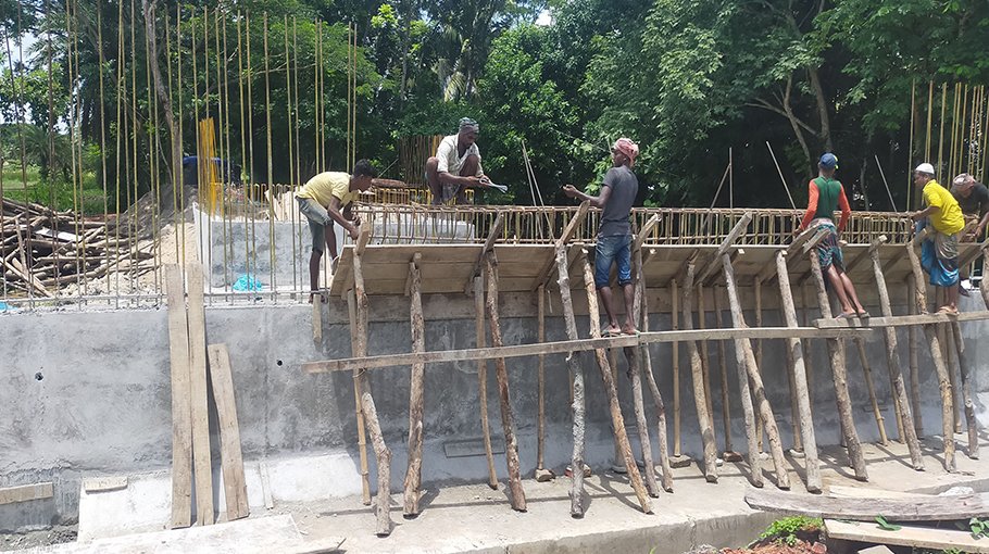 Tree trunks used for bridge construction in Bauphal