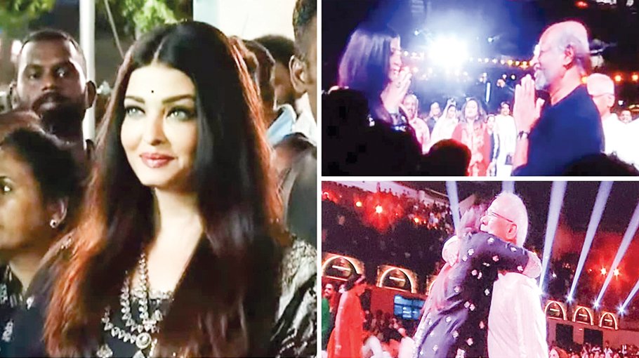 Aishwarya touches Rajinikanth’s feet,  runs to hug ‘guru’ Mani Ratnam 
