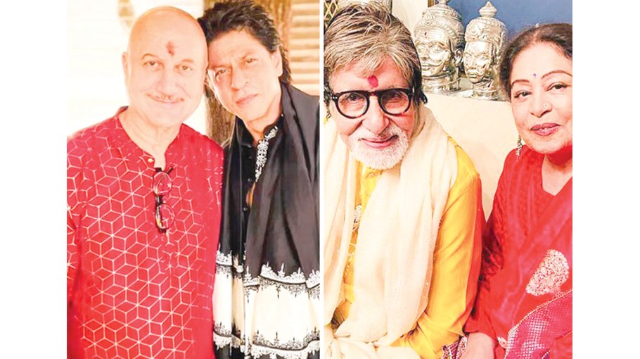 SRK, Big B pose with Anupam, Kirron in Diwali festival