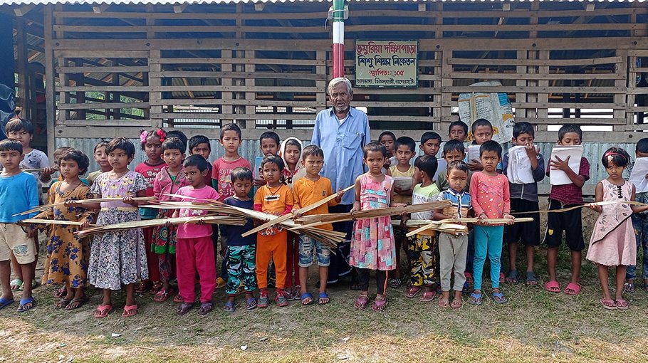 Children of Chitalmari get to learn writing on palm leaves
