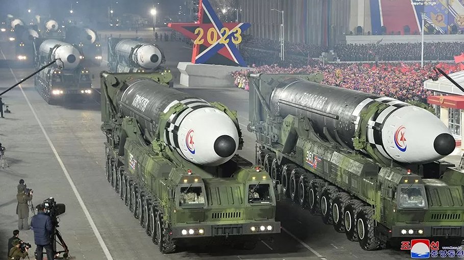 North Korea parades largest long-range missile array