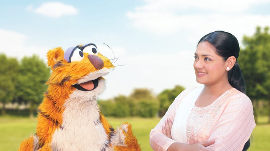 Tisha with Sisimpur’s Halum  on World Tiger Day