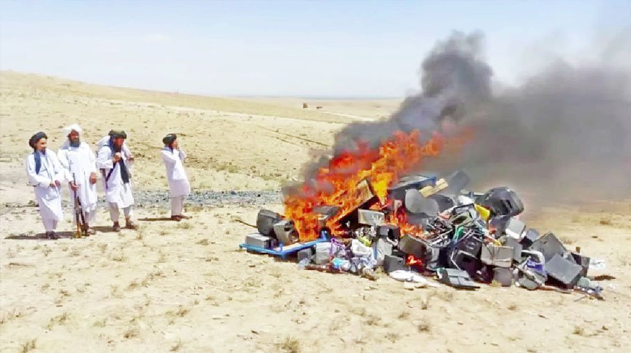 Afghan Taliban burn ‘immoral’ musical instruments
