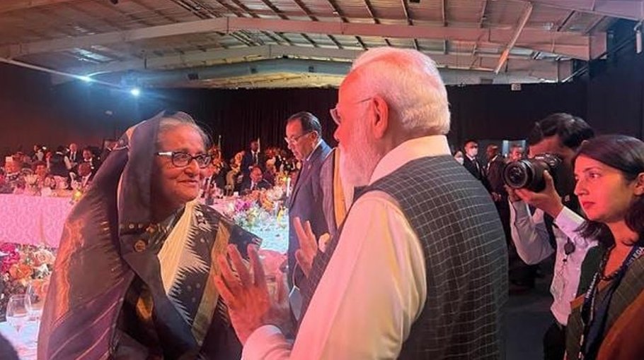 Modi walks to Sheikh Hasina, exchanges pleasantries 