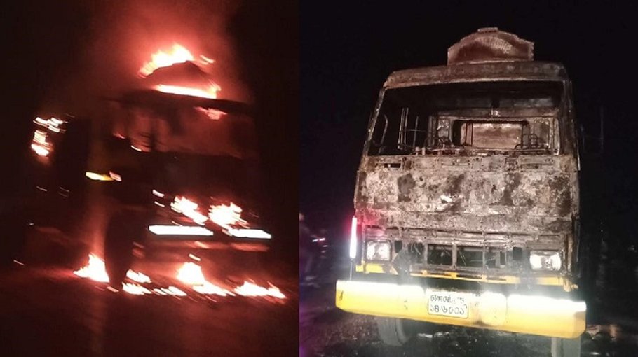 Wheat-laden truck set ablaze
