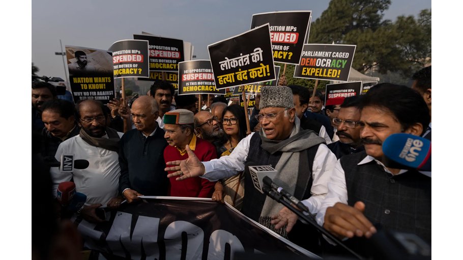 Indian opposition lawmakers protest their suspension