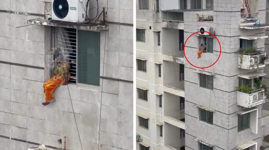 Girl rescued while fleeing by climbing down   8-storey building