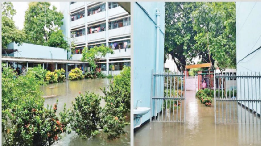 DU students suffer as  rainwater enters halls
