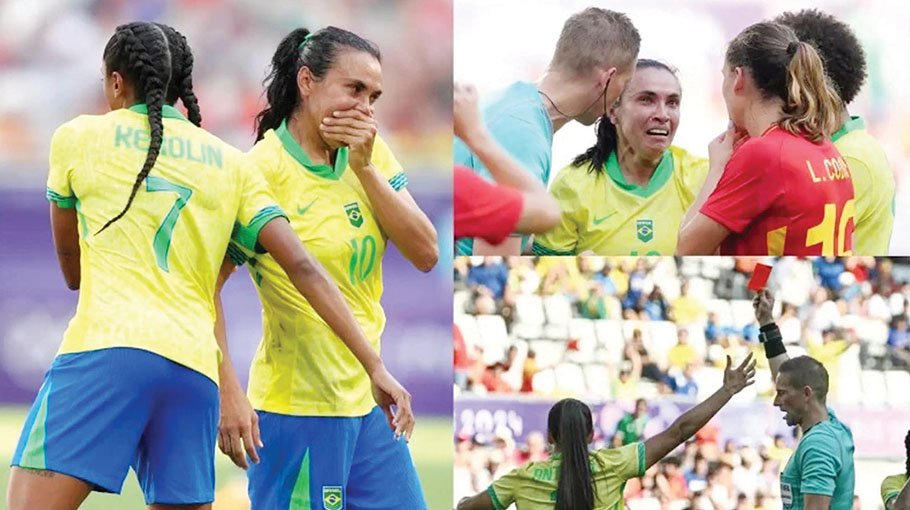 Marta sent off as Brazil lose to Spain 