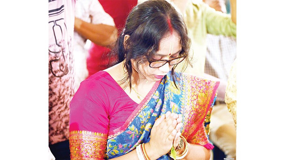 Hindus celebrating  Puja peacefully