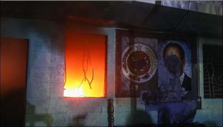 JP central office attacked again, set on fire