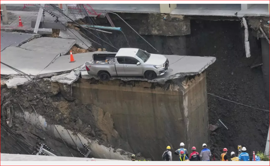 Road collapse in Bangkok creates massive sinkhole, disrupts traffic
