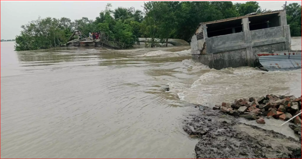 Tidal waters inundate low-lying areas as embankment collapses in Khulna