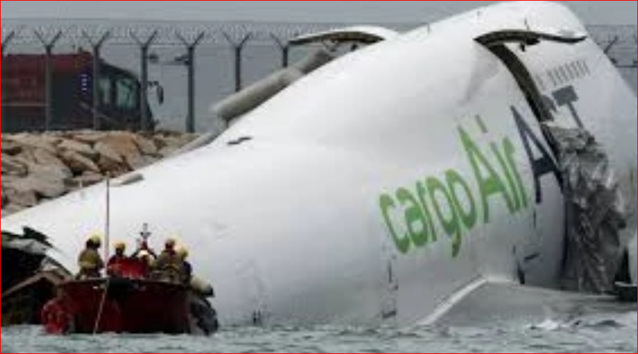 Cargo plane overshoots runway in Hong Kong, crashing Into sea and killing two airport workers